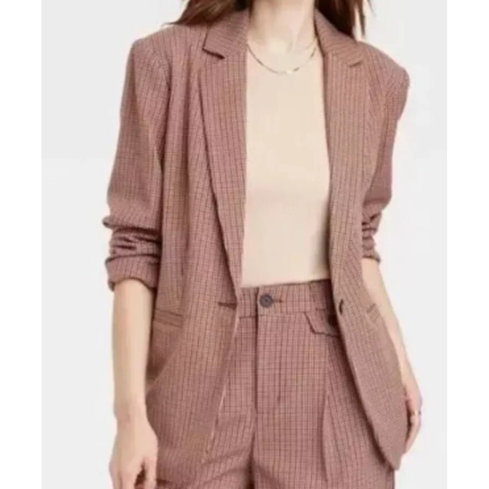 Women's Oversized Fall Blazer - A New Day size XXL brown plaid
